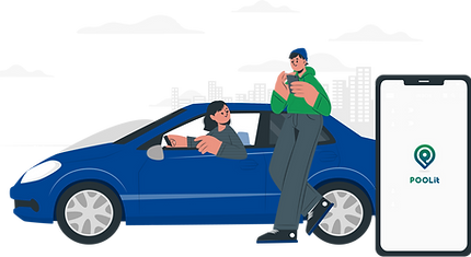 A girl is sitting inside the car, while a boy is walking towards the vehicle to join in carpool using the POOLit carpool app.