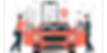 A picture 2 people about to enter a red car , about to use Poolit the carpool app